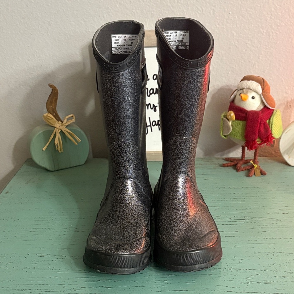 Hunter Kids Shiny Black Rain Boots SZ 1 Box 73